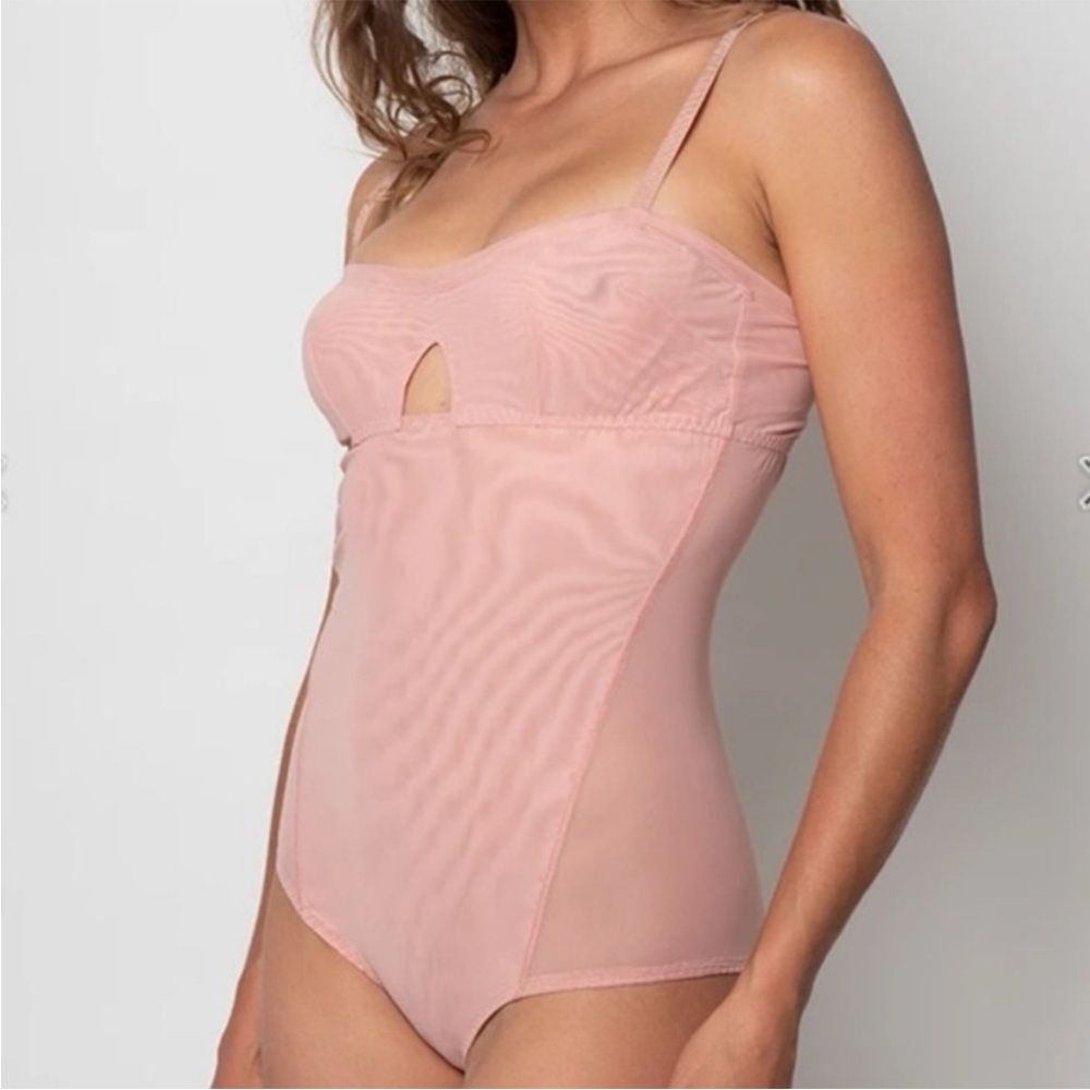 Free People We are HAH Bodysuit Rose Pink Ballet Romantic Fairy Sheer Sz M NWT